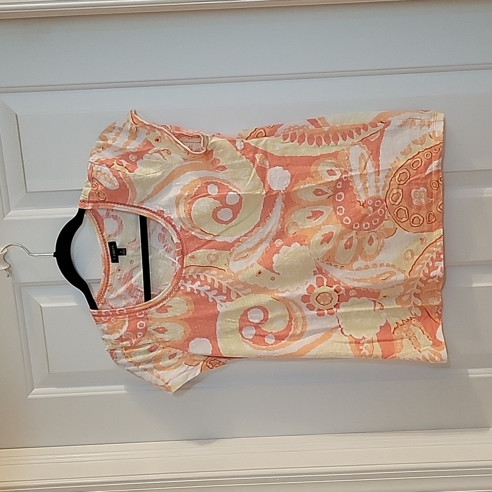 Talbots white peach yellow cotton print tee small
